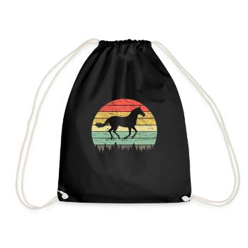Retro vintage horse motif rider horse motif - Drawstring Bag - black - Front
