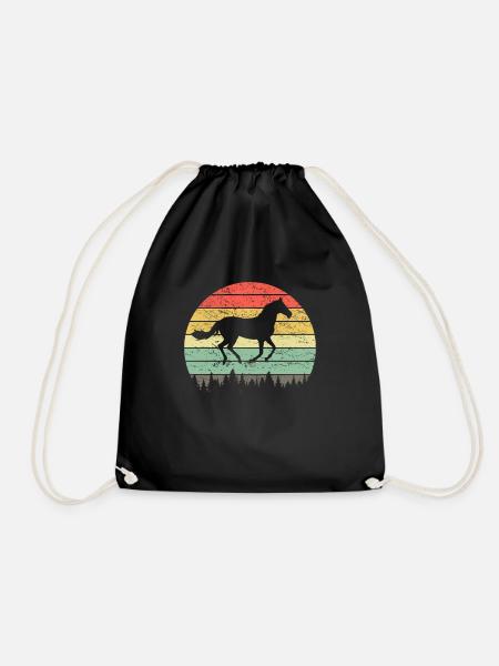 Retro Vintage Pferdemotiv Reiter Pferde Motiv - Turnbeutel - Schwarz