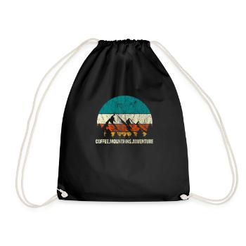 Coffee mountains adventure hiking climbing gift - Drawstring Bag - black - Front