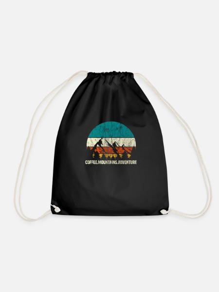 Coffee mountains adventure hiking climbing gift - Drawstring Bag - black