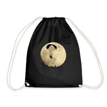 Paramotor flying in the full moon night flight stars - Drawstring Bag - black - Front