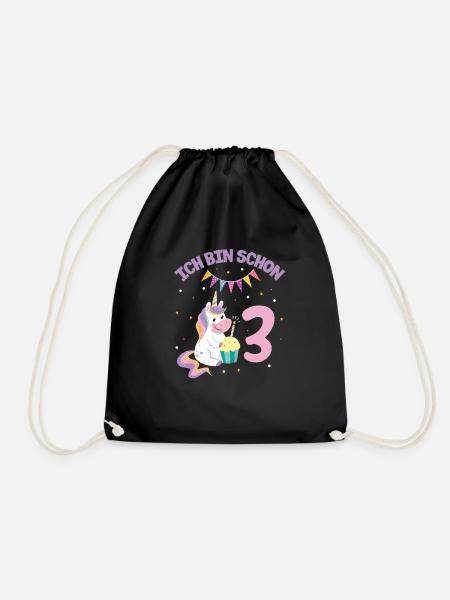 3. Geburtstag Einhorn 3 Jahre Geschenk - Turnbeutel - Schwarz