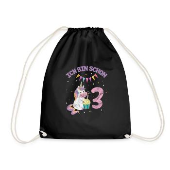 3. Geburtstag Einhorn - Turnbeutel - Schwarz - Vorne