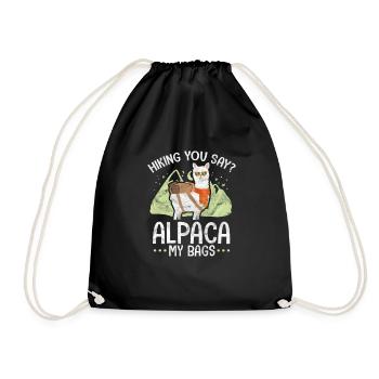 Hiking mountains hike hiker alpaca gift - Drawstring Bag - black - Front