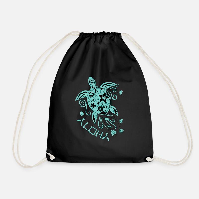 Schöne Mandala Schildkröte mit dem Spruch Aloha - Turnbeutel - Schwarz