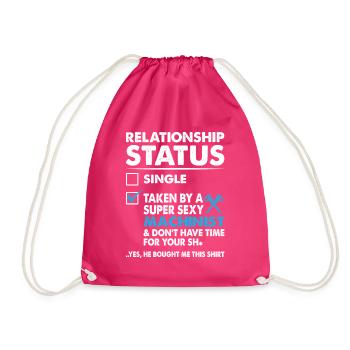 Relationship Status Taken By Super Sexy Machinist - Drawstring Bag - fuchsia - Front