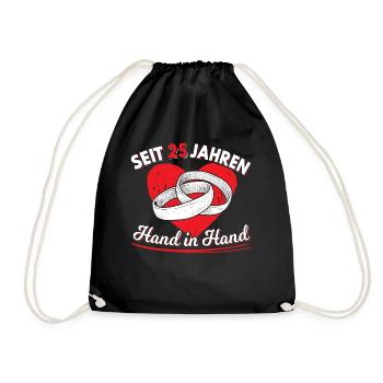 Silberhochzeit Geschenk 25 Jahre Hochzeitstag | - Turnbeutel - Schwarz - Vorne