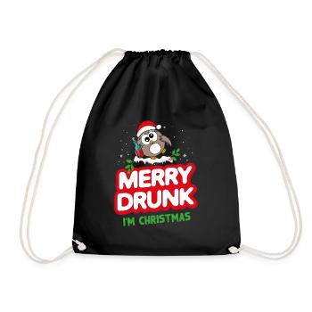 Celebrating Christmas drunk wine funny sayings - Drawstring Bag - black - Front