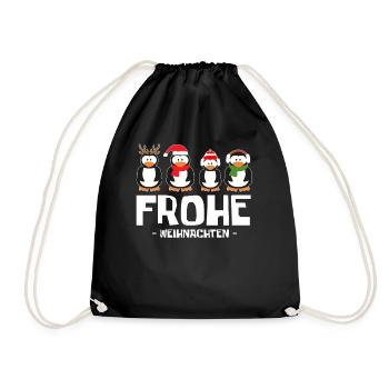 Frohe Weihnachten Pinguine 2020 T-Shirt - Turnbeutel - Schwarz - Vorne