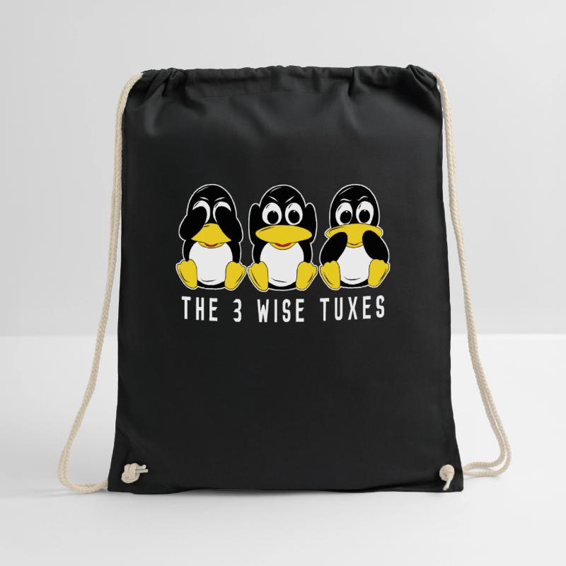 3 Linux penguins hear see speak computer scientists Drawstring Bag