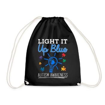 Light It Up Blue Autism Awareness Month T Shirt - Drawstring Bag - black - Front