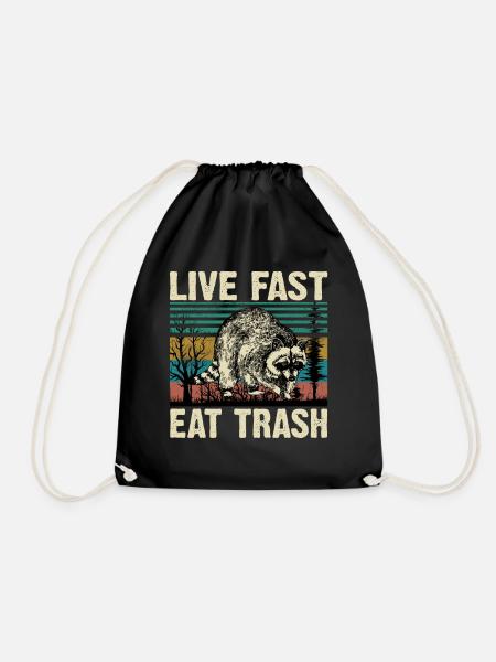 Live Fast Eat Trash Vintage Raccoon Lover T Shirt - Turnbeutel - Schwarz