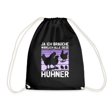 Hühner Huhn Hühnerstall Henne Geflügel Geschenk - Turnbeutel - Schwarz - Vorne