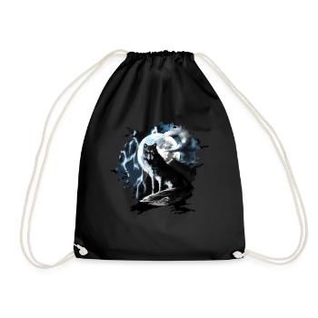 Wolf sits howling in the full moon at night - Drawstring Bag - black - Front