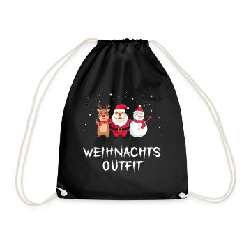 Weihnachts Outfit Rentier Weihnachts- Schneemann - Turnbeutel - Schwarz - Vorne