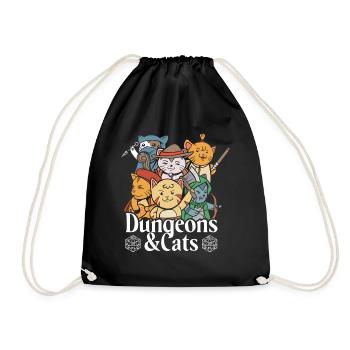 RPG Dungeons und Katzen Lustiges Rollenspiel - Turnbeutel - Schwarz - Vorne