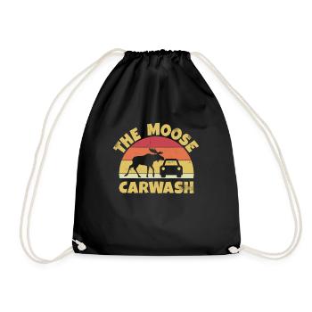 Moose Retro Vintage Car Wash Moose Carwash - Drawstring Bag - black - Front