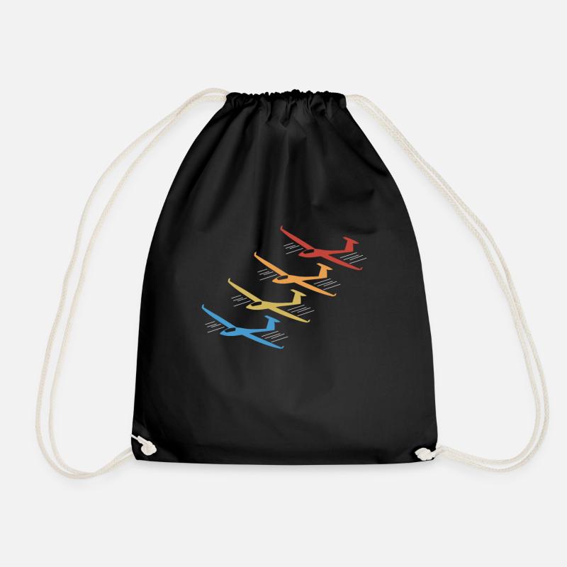 Vintage retro glider pilot glider shirt - Drawstring Bag - black