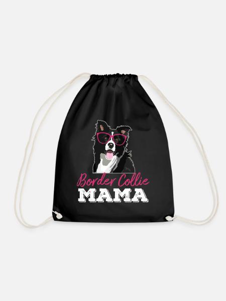 Border Collie Owner Mom Gift Glasses - Drawstring Bag - black