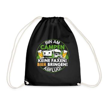 Camping Wohnwagen Camper Wohnmobil Geschenk - Turnbeutel - Schwarz - Vorne