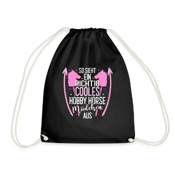 Hobby Horse Mädchen Hobbyhorsing Pferd Geschenk - Turnbeutel - Schwarz - Vorne