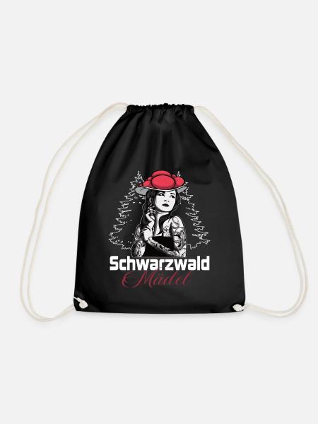 Modernes Schwarzwaldmädel mit Bollenhut - Turnbeutel - Schwarz