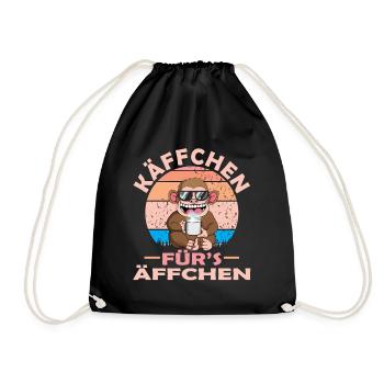 Käffchen für´s Äffchen Vintage Affe Kaffee Spruch - Turnbeutel - Schwarz - Vorne