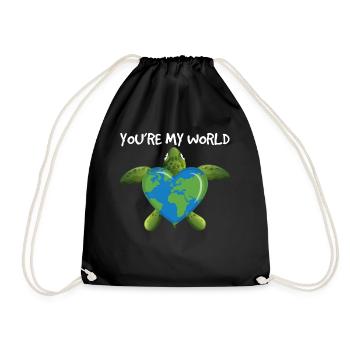 You're My World Green Turtle Heart - Drawstring Bag - black - Front