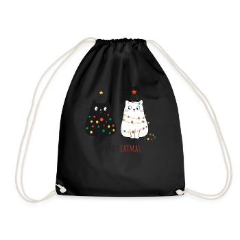 Meowy Christmas Cat Motiv - Turnbeutel - Schwarz - Vorne