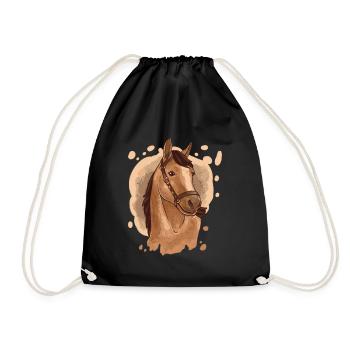 Cadeau pour les filles avec des chevaux motif -équitation Pony - Sac de sport léger - noir - Devant