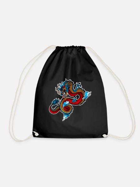 Japanese Dragon T-Shirt Gift Dragon - Drawstring Bag - black
