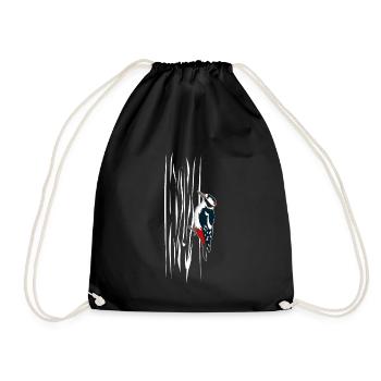 Woodpecker On Tree T-Shirt Gift - Drawstring Bag - black - Front