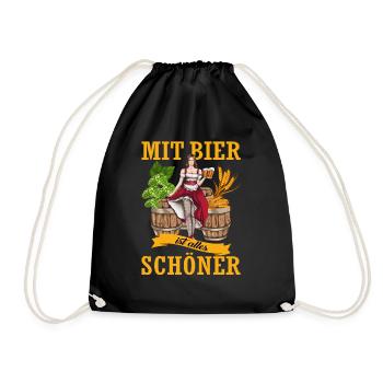 Mit Bier ist alles schöner Kneipe Bier trinken - Turnbeutel - Schwarz - Vorne