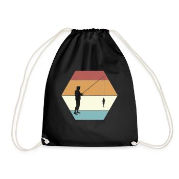 Vintage Retro Angler T-Shirt Gift Fisherman - Drawstring Bag - black - Front