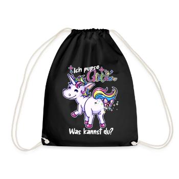 Ich pupse Glitzer, was kannst du? - Einhorn lustig - Turnbeutel - Schwarz - Vorne