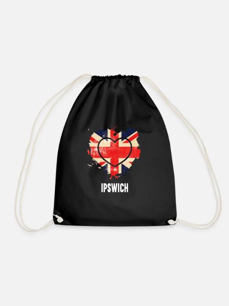 I Love Ipswich United Kingdom Heart - Drawstring Bag - black