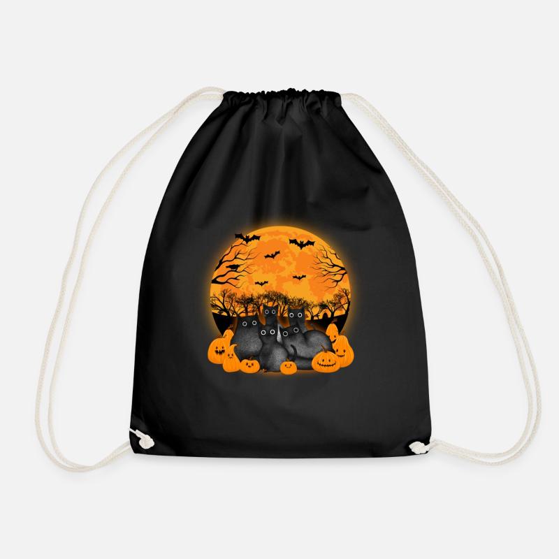 Black Cats Pumpkins Moon Halloween - Turnbeutel - Schwarz