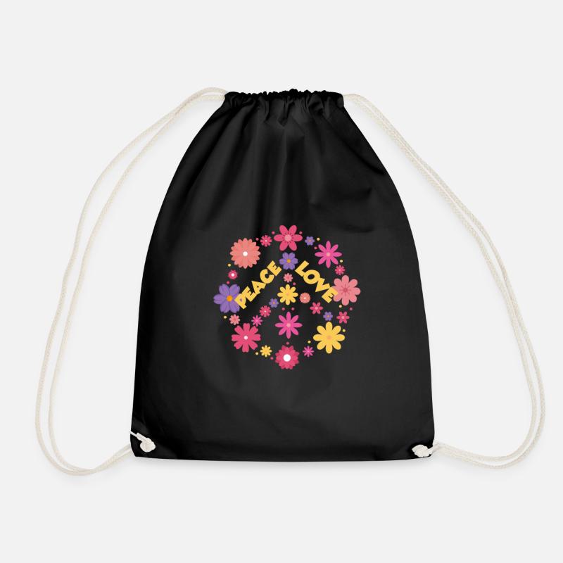 Hippie Peace 60er 70er Flower Power Geschenk - Turnbeutel - Schwarz