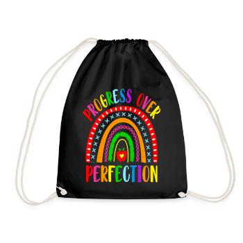 Rainbow Progress Over Perfection Motivational - Turnbeutel - Schwarz - Vorne
