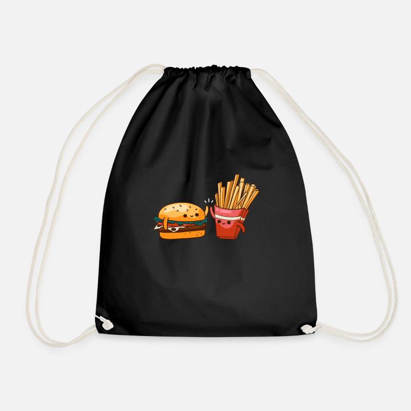 Cheeseburger Burger Hamburger Pommes Geschenk - Turnbeutel - Schwarz