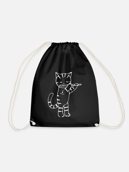 Katze Kater Mit Querflöte Geschenk - Turnbeutel - Schwarz