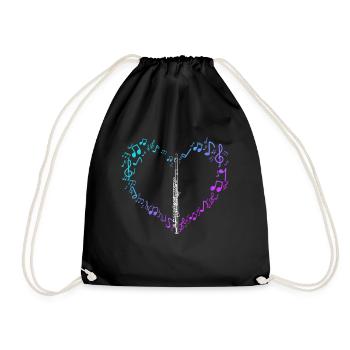 Flute Gift Music Notes Heart Love - Drawstring Bag - black - Front