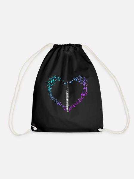 Querflöte Geschenk Musik Noten Herz Love - Turnbeutel - Schwarz