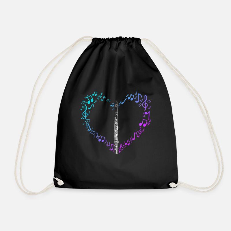 Querflöte Geschenk Musik Noten Herz Love - Turnbeutel - Schwarz