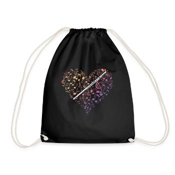 Flute Gift Music Notes Heart Love - Drawstring Bag - black - Front