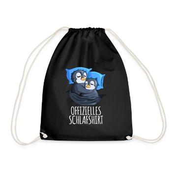 Offizielles Schlafshirt Pinguin Schlafanzug Spruch - Turnbeutel - Schwarz - Vorne