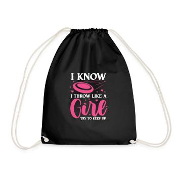 Disc Golf Girl Frisbee Girls Disc Golf Gift - Drawstring Bag - black - Front