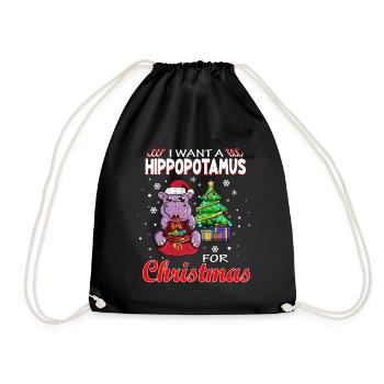 I want a Hippopotamus for Christmas Hippo XMAS - Drawstring Bag - black - Front