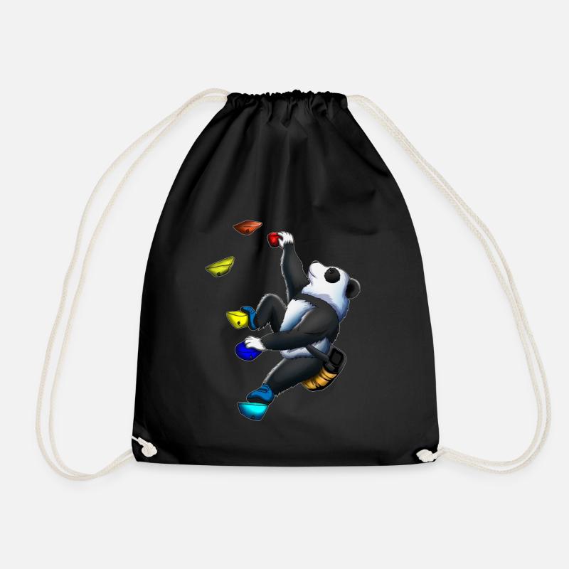Cute Panda Bear Climbing Climbing Wall Climbing - Drawstring Bag - black