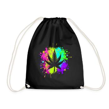 7 leafy cannabis leaf - Drawstring Bag - black - Front